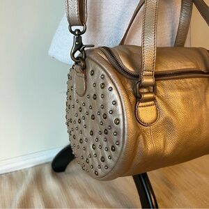 Gold Studded Leather Shoulder Bag